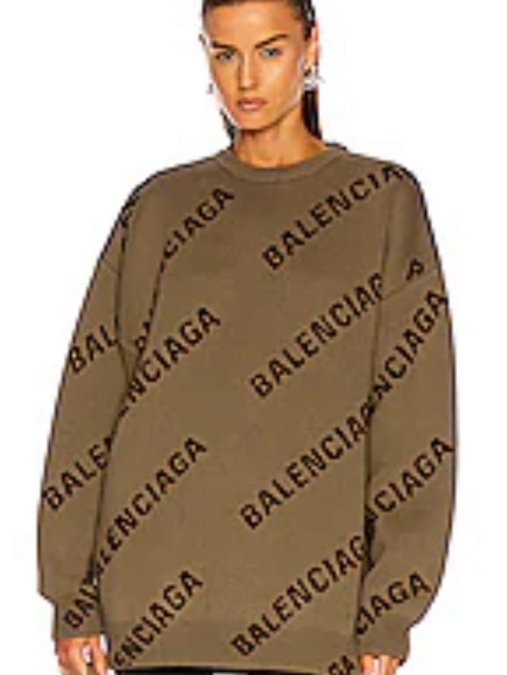Balenciaga Olive Logo-Print Crewneck Sweater